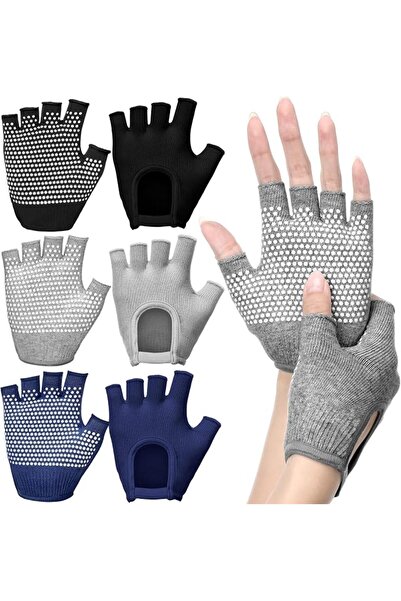 Generic 3 Pairs Fingerless Silicone Non-Slip Yoga Gloves, Breathable Stretch ...