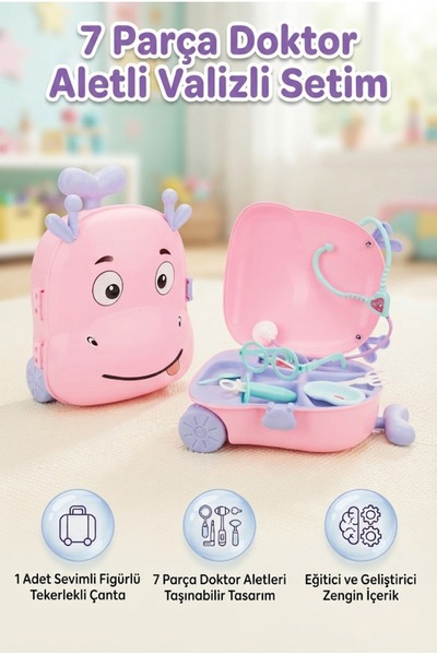 Tıfıl Toys Valizli Doktor Seti - 7 Parça Taşınabilir Tekerlekli Çantalı Eğiti...