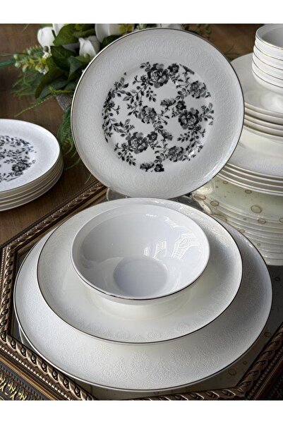ROSSEV Porselen Yemek Takımı 24 Parça 6 Kişilik Black Rose