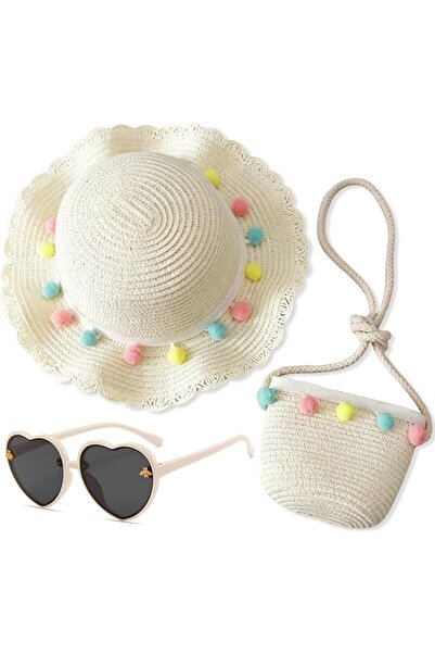 TERRIFI Girls Straw Hat, Sun Hat Straw Bag and Sunglasses Summer Beach Straws...