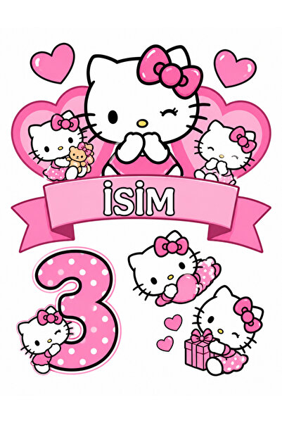 telaşe memuru İSİMLİ - 3 Yaş Hello Kitty Pasta Süsü - Pasta Resmi ve Pasta Ba...
