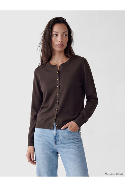 LC Waikiki Lcw Everyday Brown Crew Neck Women's Knitwear Cardigan