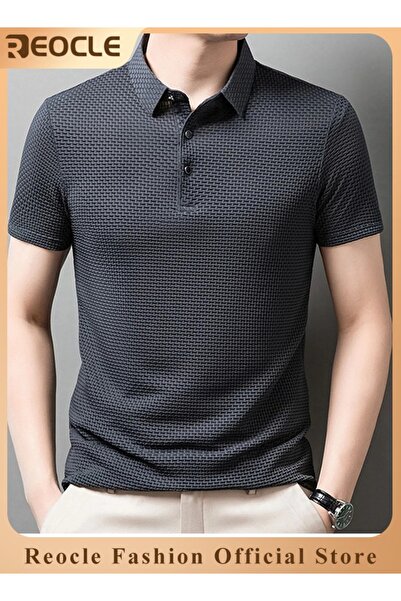 REOCLE Men's Polo Shirt Mesh Ice Silk Short-sleeved T-shirt Short Sleeve Spor...