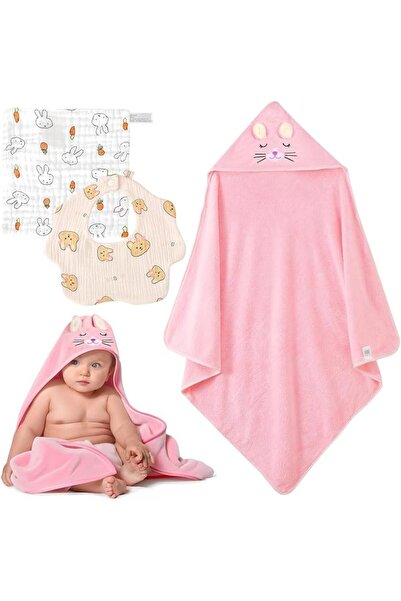 Homarket 3Pcs Set Hooded Baby Towel, Baby Bibs, Soft Absorbent Baby Washcloth...