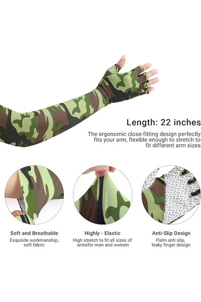 KASTWAVE Sun Protection Arm Sleeves, Camouflage Sun UV Protection Sleeves Outdoor Non-Slip Half Fing