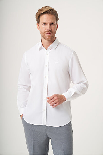 İmza White Hard Collar Long Sleeve Pocketless Slim Fit 100% Cotton Shirt 1004...