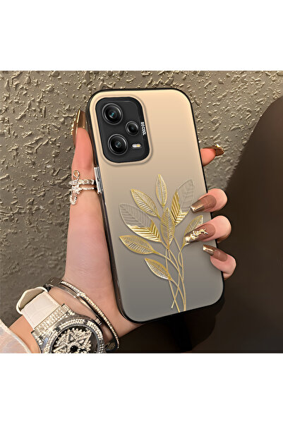 PATTERNOVA Redmi Note 12 Pro 5G Uyumlu Sade Mat Altın Yaprak Kılıf, İnce Yapı...