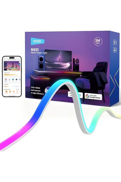 NEEWER شريط إضاءة LED بطول 9.84 قدم/3 متر، إضاءة أمامية، حبل نيون ذكي قابل لل...