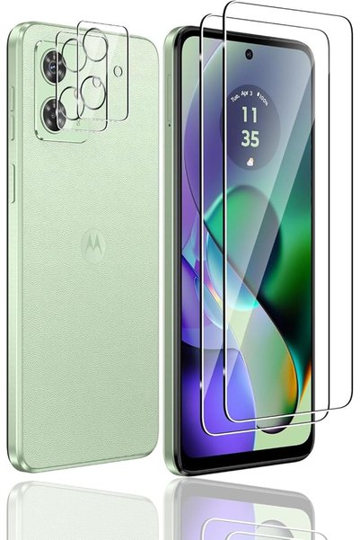 GENERAL 2 زجاج مقسى متوافق مع هاتف موتورولا موتو G54 5G و2 زجاج مقسى للكاميرا...