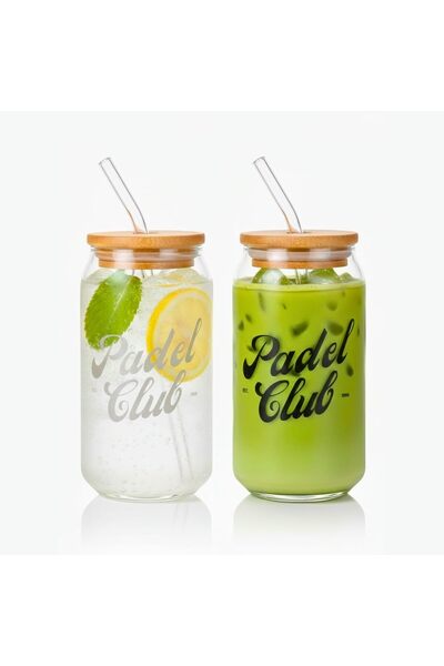 1Chase Padel Club Glass Sipper Set With Bamboo Lid & Glass Straw – 550ML (Set...