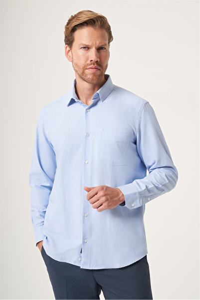 İmza Blue Hard Collar Oxford Comfort Fit Cotton Shirt 1004265285