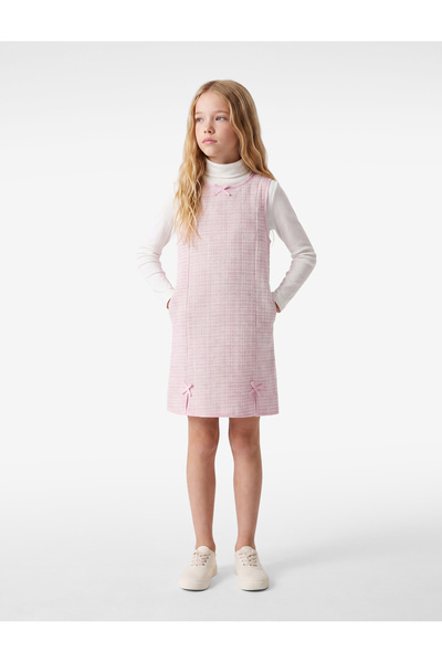 Koton Bowknot Crew Neck Sleeveless Gilet Tweed Dress