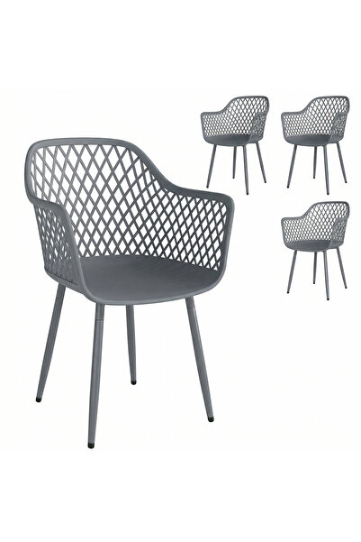 Generic Brand Set de 4 scaune de grădină din plastic, rezistente la UV, cu co...
