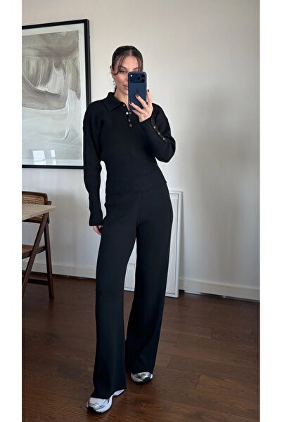 My Blog Black Polo Collar Snap Fastener Double Set - 70022