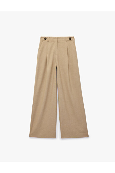 Koton High Waist Pocketed Button Detailed Pleated Palazzo Trousers