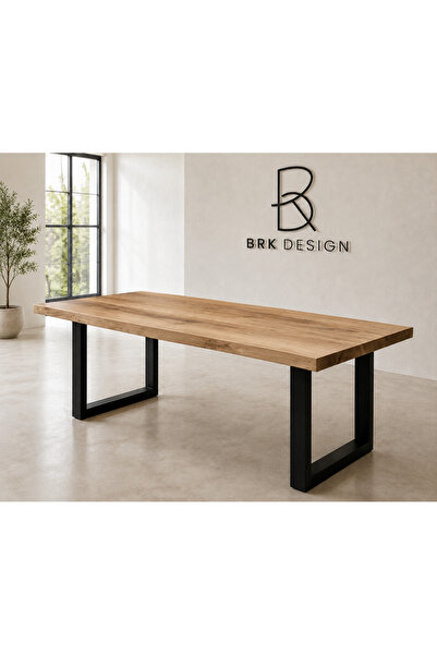 BRK Design Metal Ayaklı Kare Kenar Vernikli Düz Çam Yemek Masası 100x200_W1-09