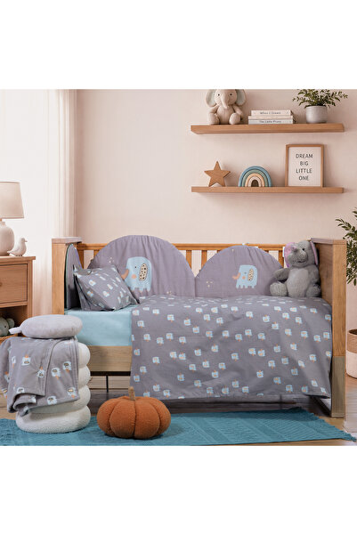 Nef Nef Homeware Nef Nef Elephants Γκρι Βαμβακερό Σετ Κούνιας 3 Τεμαχίων