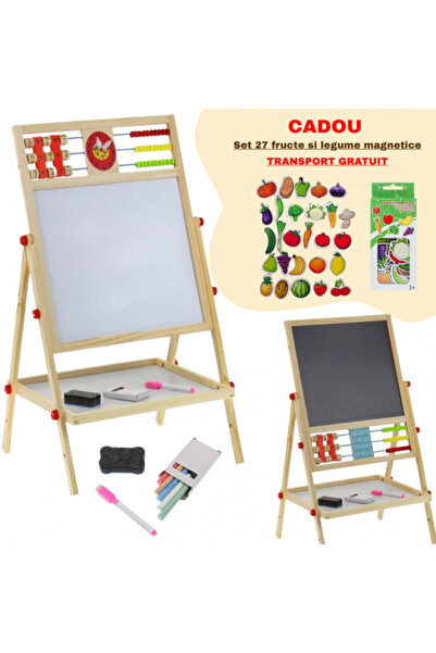 aistoys Tablă din lemn 2-în-1, tablă magnetică și tablă cu cretă, 66 cm + CAD...
