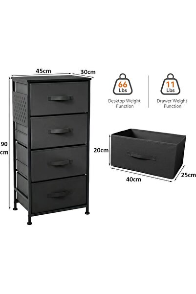 sharpdo 4-Tier Fabric Storage Cabinet, 45 x 30 x 90 cm, Freestanding Dresser with 4 Drawers, Side Open Storage Shelves, Sturdy Metal Frame, Space-Saving Organizer for Bedroom, Closet, Living Room