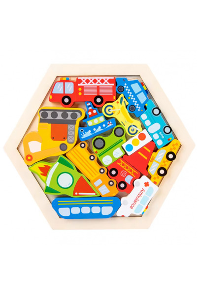 aistoys Puzzle 3D creativ cu 15 forme de mașini, tip Tetris, 18,5 x 16,5, 3 a...