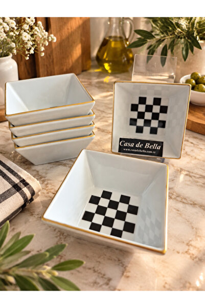 CASA DE BELLA Dama Patterned Porcelain Snack Bowl for 6 People Breakfast Suga...