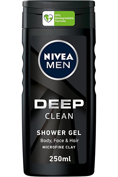 Nivea Body نيفيا للرجال جل استحمام 3 في 1، طين دقيق عميق، برائحة خشبية، 250 مل