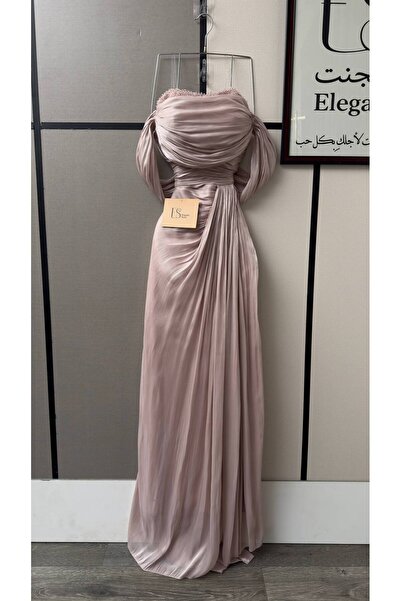 ELEGANTKSA فستان سهرة طويل بدرجة الوردي الترابي / الموف الوردي الفاتح، بتصميم...
