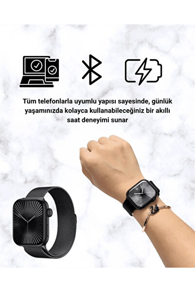 Epilons Mini Series 10 Akıllı Saat | 3 Kordon + Bileklik Hediyeli, Tüm Telefonlarla Uyumlu
