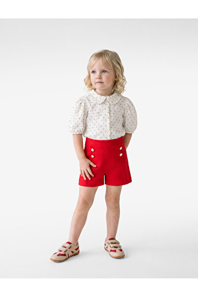 Koton Elastic Waist Cotton Tweed Shorts with Button Detail