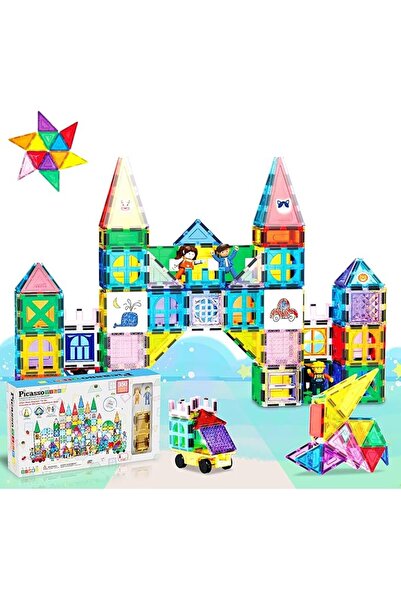PicassoTiles Mega Magnetic Building Block 350 Piece Set Magnet Tile Construct...