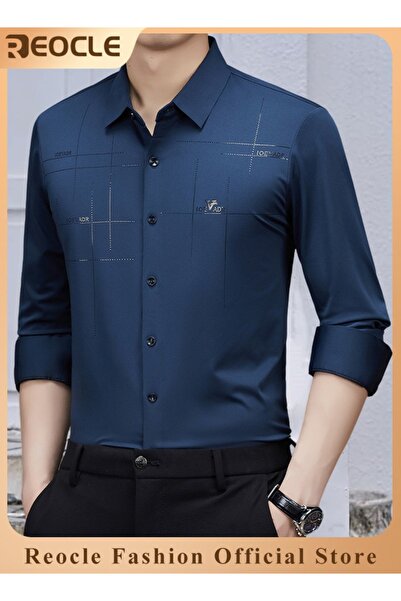 REOCLE Men's Business Slim Fit Shirt Official Long Sleeve Stretch Dress Shirt...