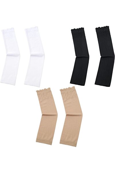 OriTi 3 Pairs Summer UV Protection Arm Sleeves Ruffled Edge Polyester Women S...