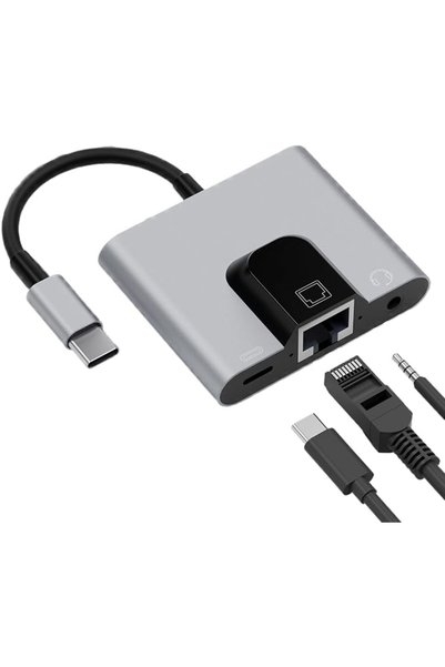 SYOSI محول USB C إلى إيثرنت، محول شبكة جيجابت 3 في 1 مع شحن USB-C وصوت 3.5 ملم