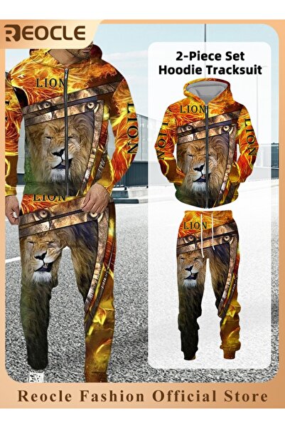 REOCLE Men's 2 Pcs Hoodie Set Sweatshirt Suit 4D Printed Long Sleeve Hoodie w...