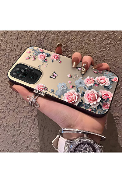 SLIMFELT Redmi Note 10 Pro Uyumlu Pembe Gül Kelebek Baskılı Kılıf, Tatlı ve Z...