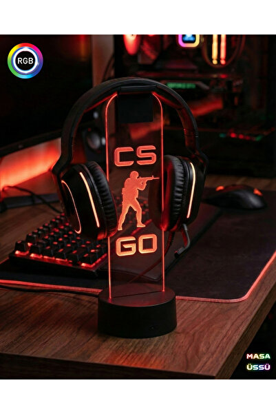 Genel Markalar CS GO Logolu RGB Işıklı Masaüstü Kulaklık Standı Gamer Dekor G...