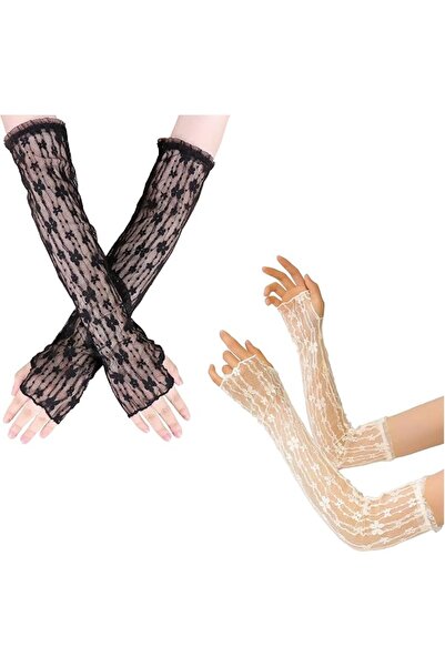 TERRIFI Lace Gloves, Long Floral Sheer Mesh Long Fingerless Gloves, UV Protec...