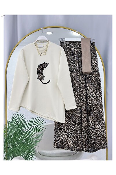YEDİLALE LEOPAR DETAYI V KESİM TUNİK PANTOLON İKİLİ TAKIM