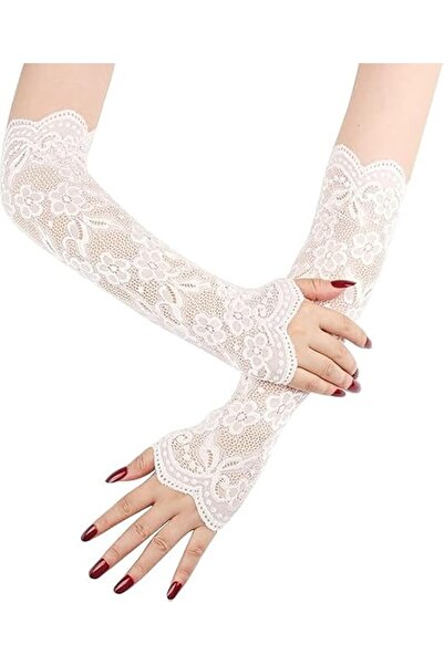 X SPRING قفازات دانتيل نسائية، أكمام دانتيل زهرية بدون أصابع بطول الكوع 40 سم...