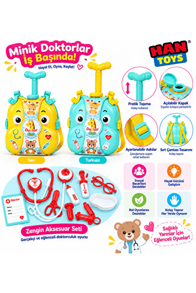Han toys Doktor Setli Sırt Çantası Çocuk Doktorculuk Oyuncak Seti 3+ Yaş