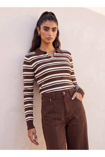FAV POLO NECK TRICOT STRIPE SWEATER