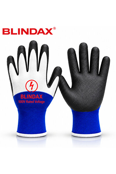 BLINDAX قفازات السلامة الكهربائية 500 فولت، قفازات عمل مطلية باللاتكس مضادة ل...