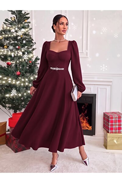 mass fashion Γυναικείο φόρεμα με πέτρινες λεπτομέρειες και σκίσιμο σε μάξι μήκος