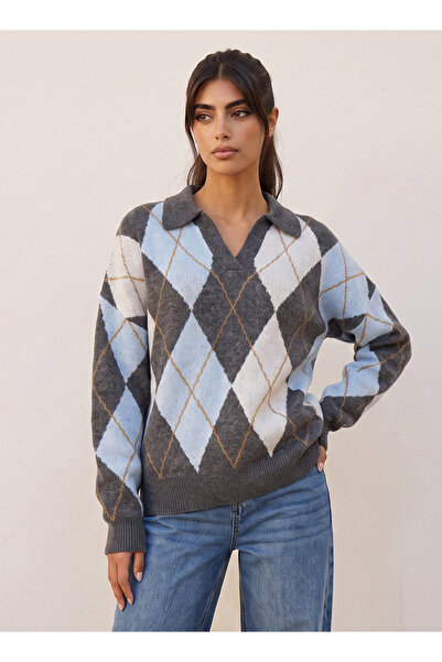 FAV Youth Argyle Texture Collared Sweater