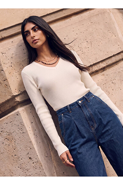 FAV V NECK RIB TRICOT SWEATER