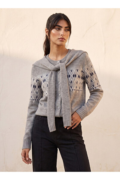 FAV PATTERNED SWEATERS WITH SCARF DETAIL