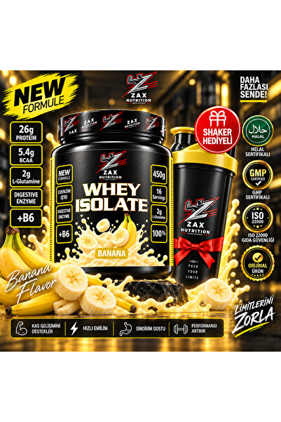 zax nutrition Whey Isolate Banana 450 Gr B6 Vitamin Supported + Shaker Gift