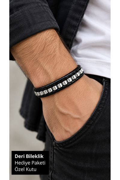 HER ŞEY NOTA www.herseynota.com Beralis Black Leather Men's Bracelet - Multi-...