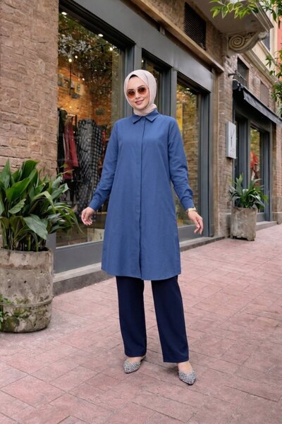 comstar Women's Shirt Collar Casual Long Indigo Shirt Dress