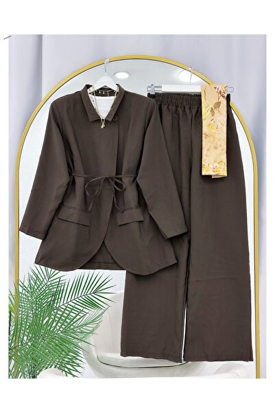 YEDİLALE TEK DÜĞMELİ KUŞAKLI BLAZER PANTOLON İKİLİ TAKIM [ geniş kalıp]